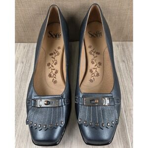Sofft Metallic Blue Leather Kitten Heels Pumps Retro Van Gogh Womens Sz 10M NWOB
